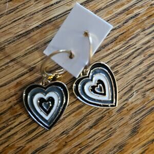 Boutique Retro Colorful Black Multi-Layered Heart-Shaped Huggie Earrings